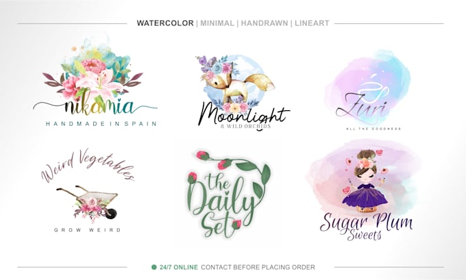 create a feminine watercolor floral logo design