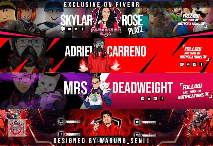 design youtube gaming twitch facebook avatar mascot banner