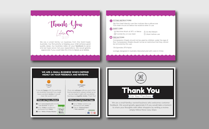 design amazon thank you card, product insert, package insert