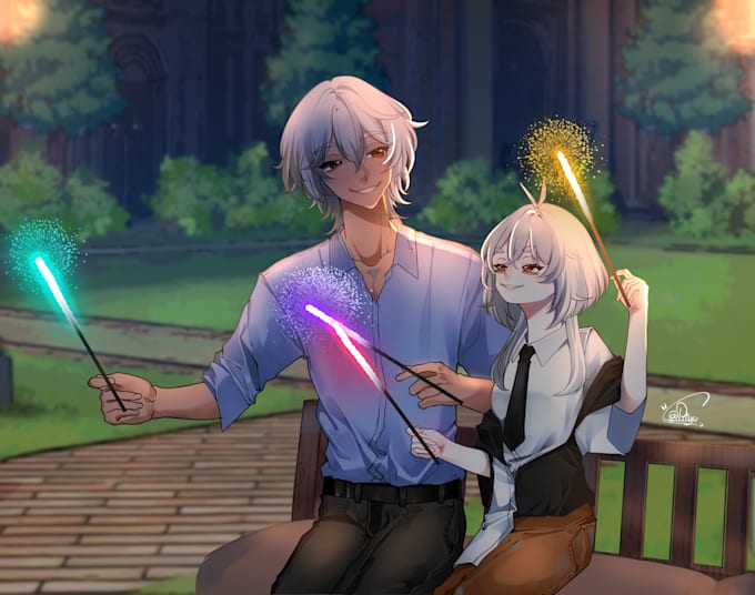 draw couple anime art style