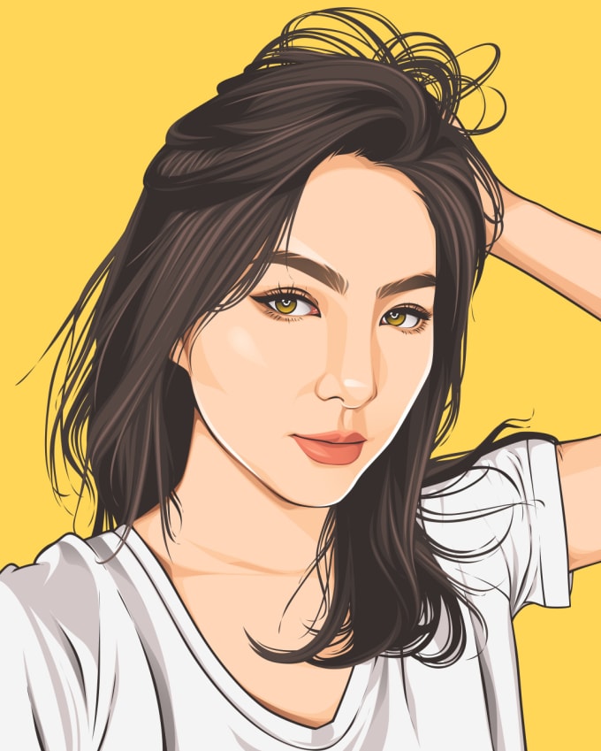 Make a half body vector portrait with solid color background by ...