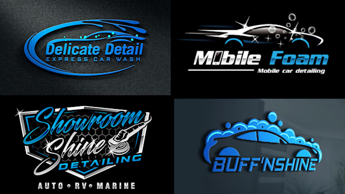 do modern 2d, 3d auto detailing and car wash logo deign