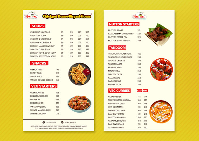design food menu, restaurant menu, and price list