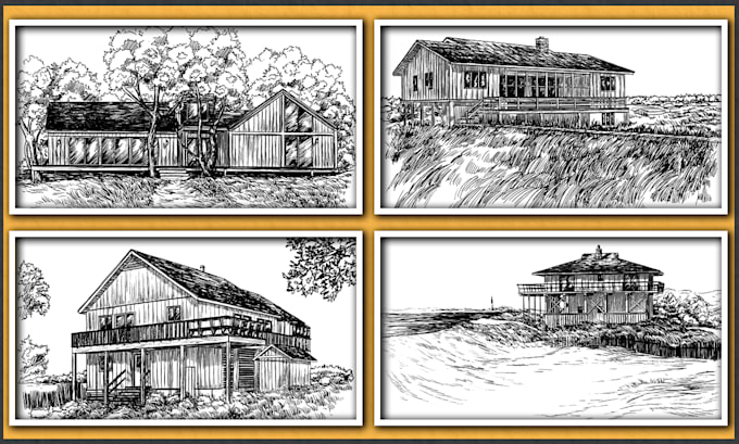 create architectural hand drawn sketches in ink