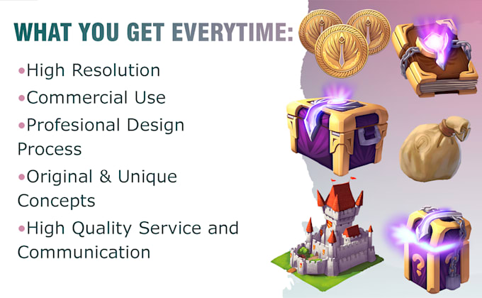 draw high quality 2d game assets, objects, props