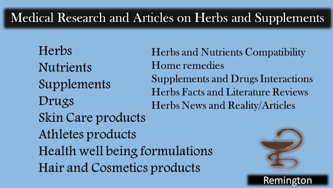 do medical research on herbs, supplements and nutrients