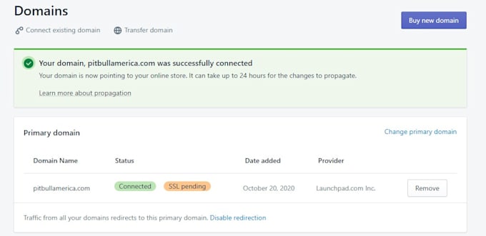 configure and point domain to shopify store