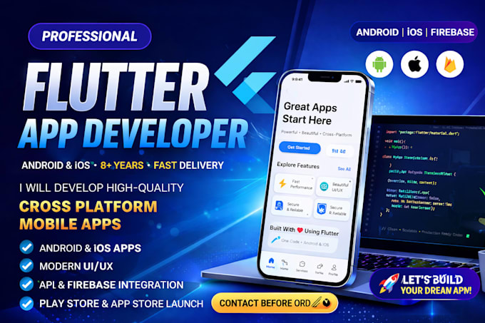 be professional flutter mobile app developer building android ios flutter apps