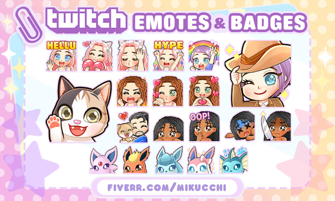 draw cute custom emotes,sub badges,stickers for twitch, discord, kick stream