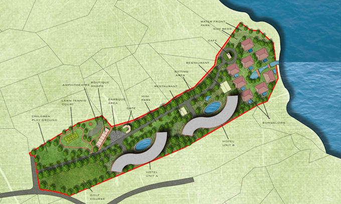 Render site plan town plan landscape design for real estate by ...