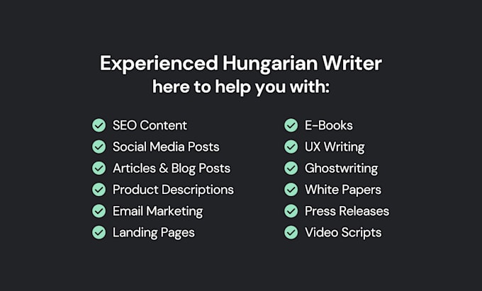 write engaging articles, blog posts, web content in hungarian