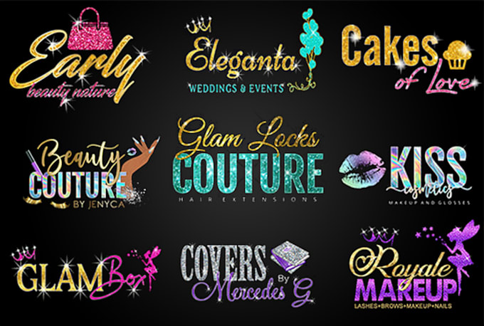 do 3 beautiful feminine luxury glitter logo design