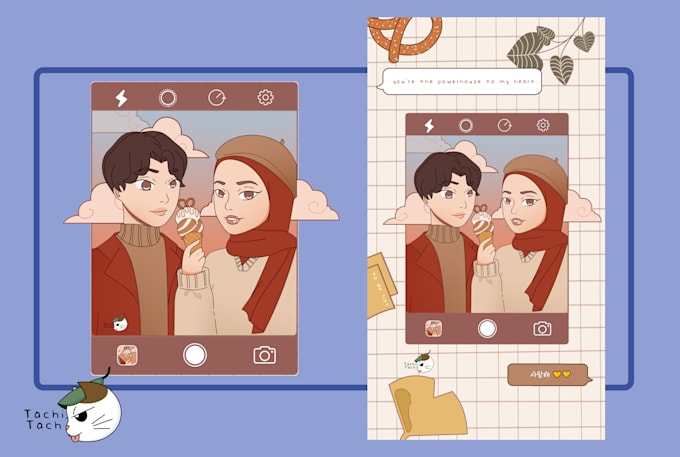 draw unique wallpaper illustration of your couple portrait