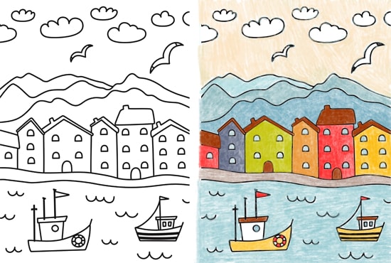 draw cute coloring book page for children