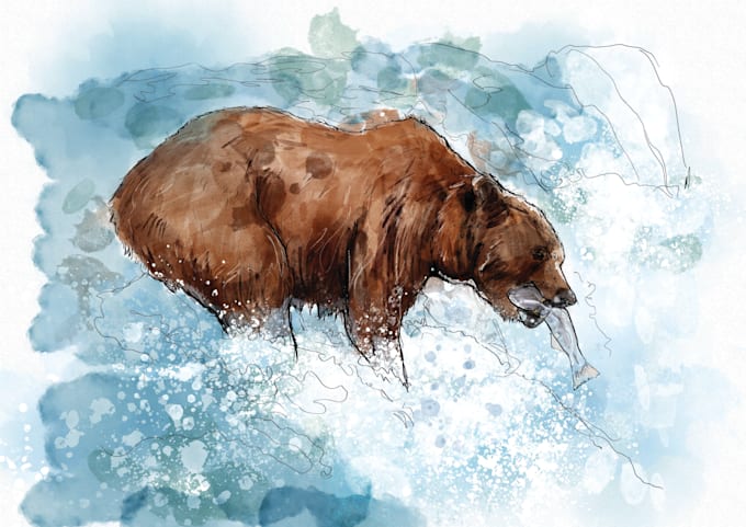 draw an animal in digital watercolor and ink