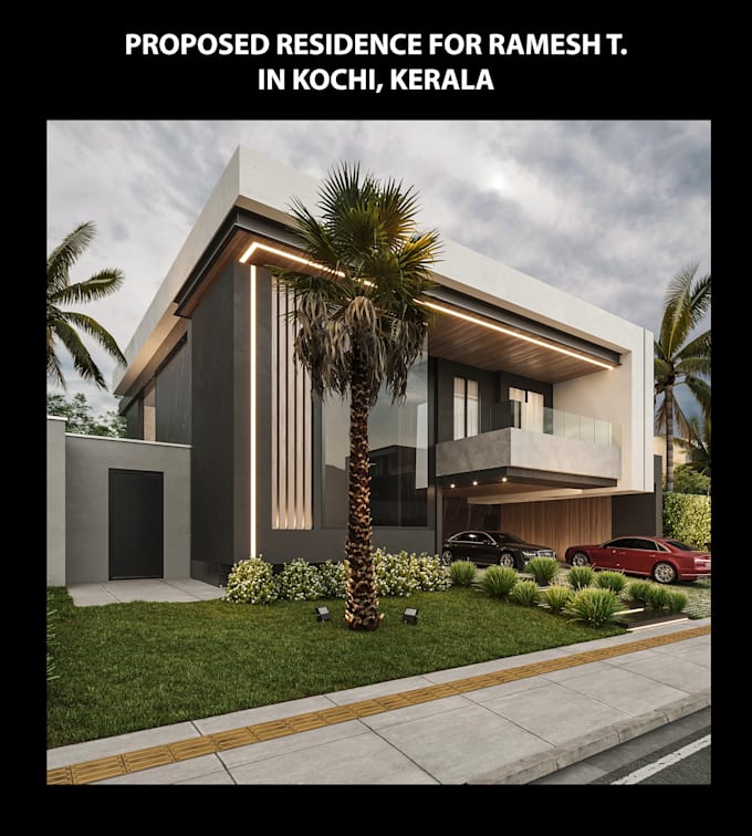 render 3d exterior home design, modular home plan, architectural walkthrough