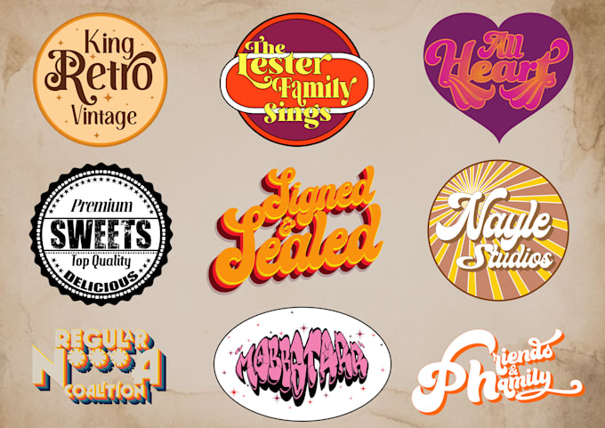 realistic design custom font retro , vintage ,70s style logo