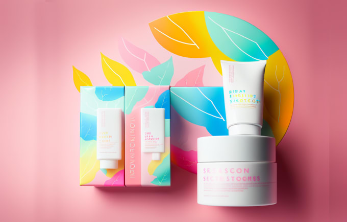 do skincare product modern packaging, minimal box label design,