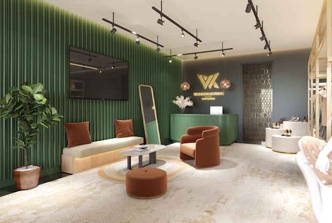 design and render 3d office interior and retail interior