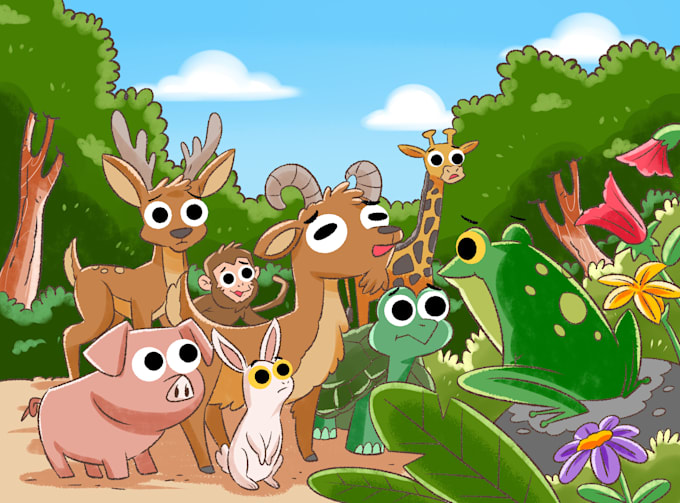draw cute funny animal cartoon characters for kids