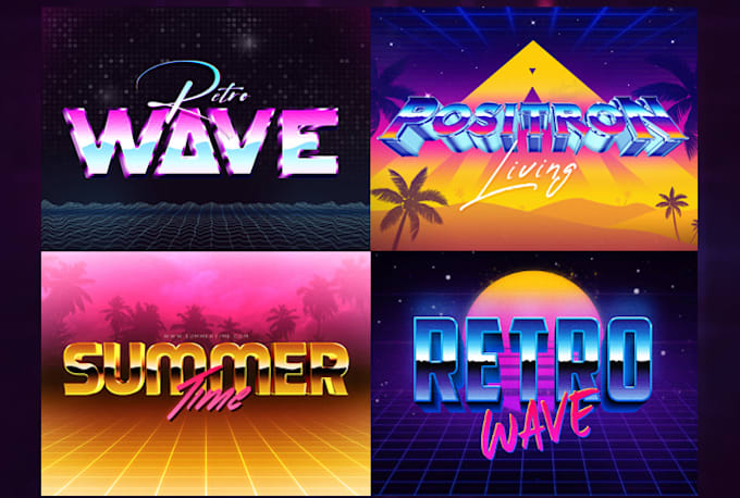 make 80s retro vintage logo chrome neon style