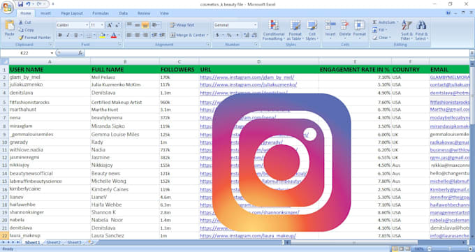 find or research instagram and youtube influencer and create list