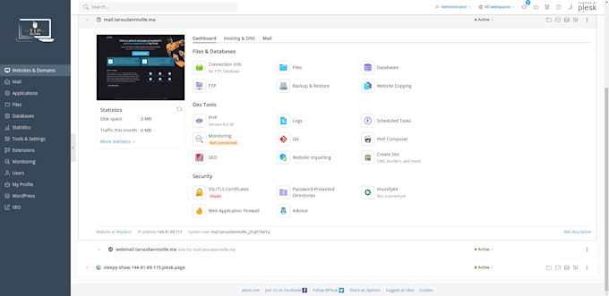 fix and install mail, and hosting server plesk or cpanel