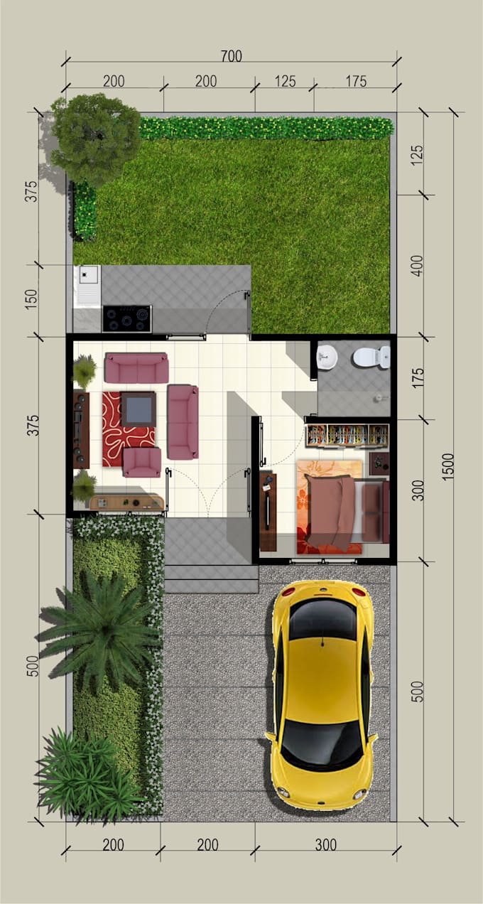 draw architecture 2d color for house floor plan an other