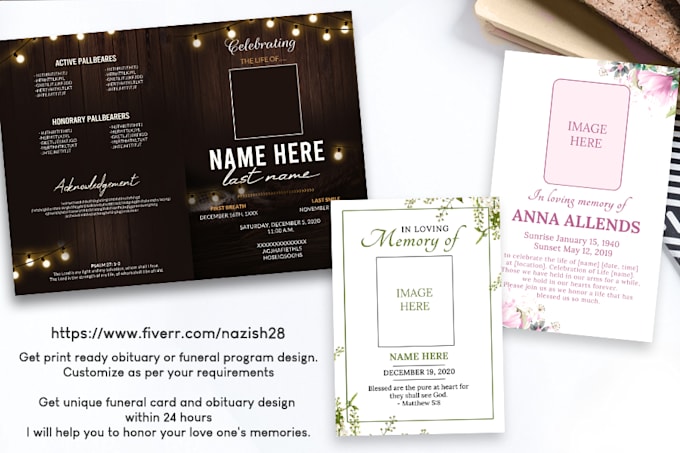 design a unique funeral card or obituary design within 24 hours