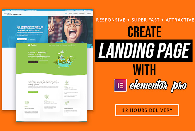 create wordpress website design landing page with elementor