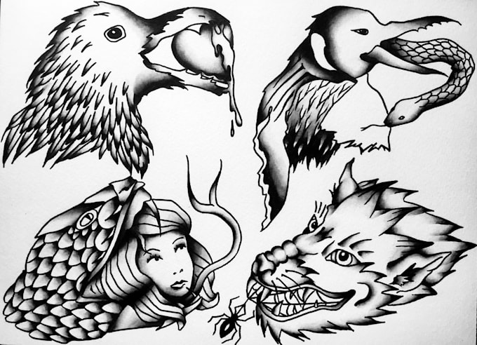 draw traditional flash sheets and tattoo designs with ink