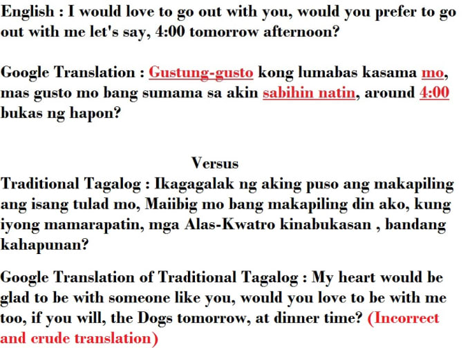 tagalog to english grammar translation essay