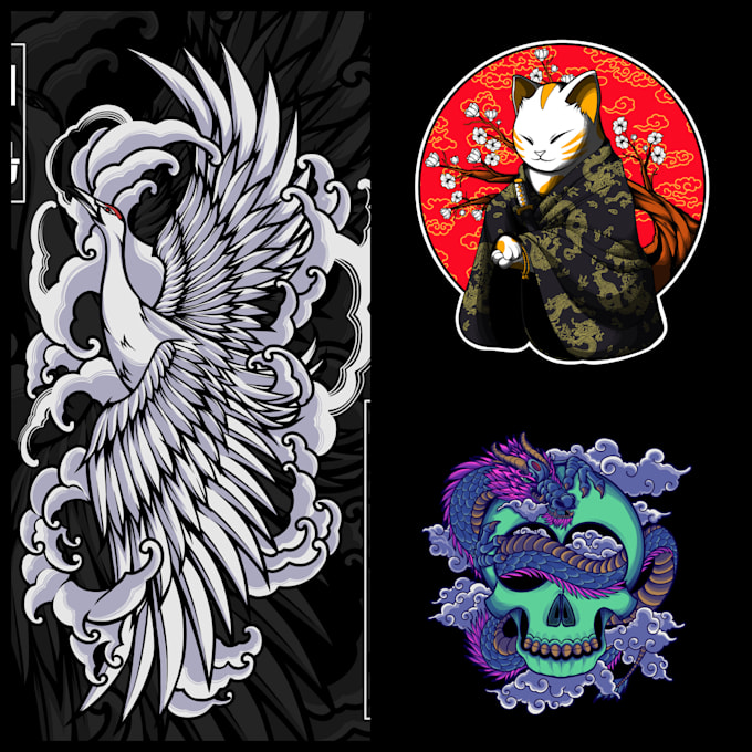 create unique japanese art illustration for shirts hoodie mousepad