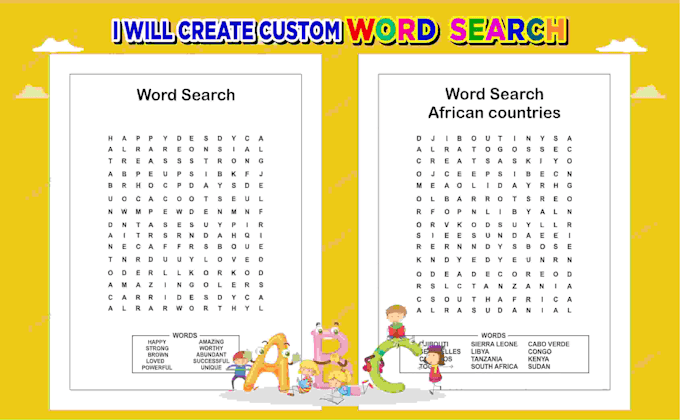 design unique custom kids word search puzzle books for amazon KDP