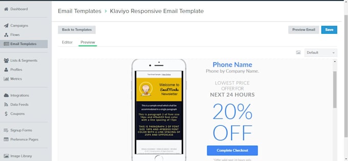 do klaviyo email template, fully responsive html editable