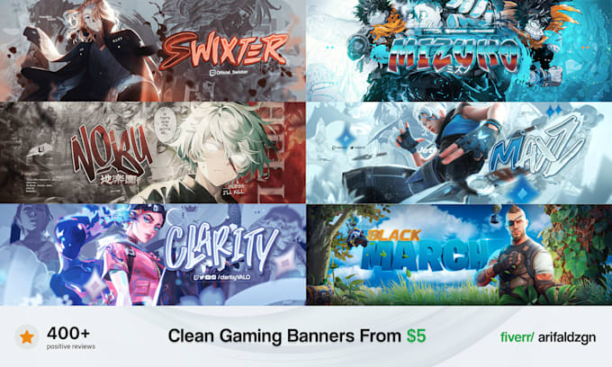 design clean gaming banners for youtube twitch any platform