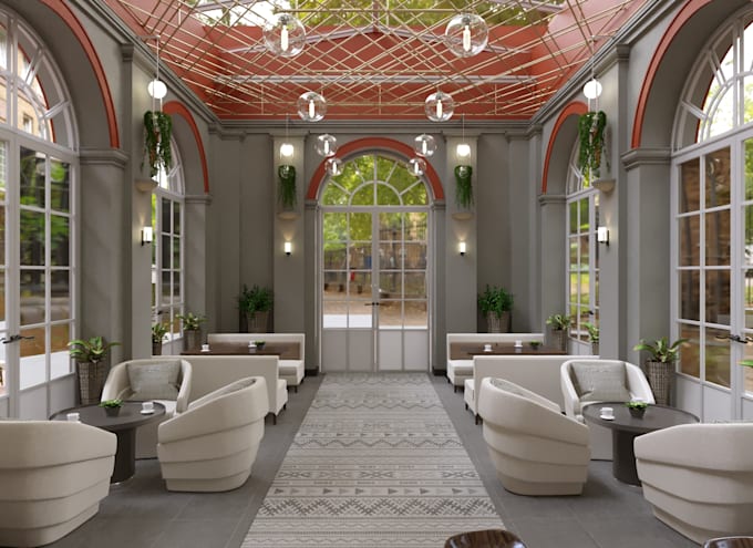 design 3d office interior and showroom,gym, hotel, cafe, spa