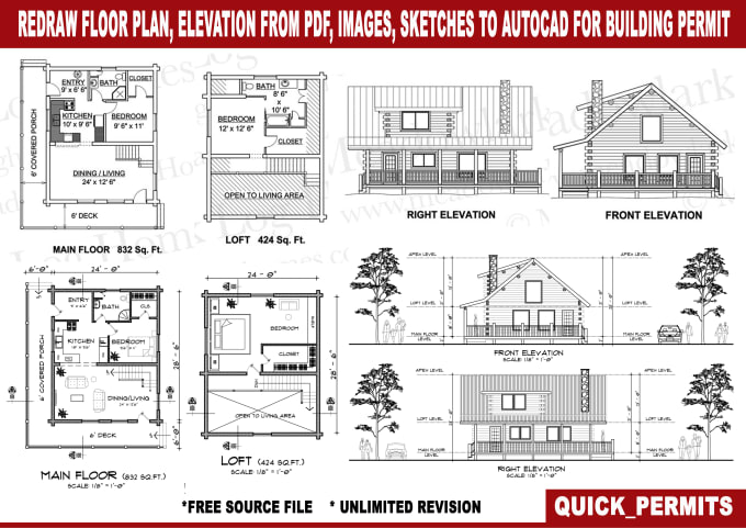 Redraw floor plan from pdf, sketch, image with autocad for