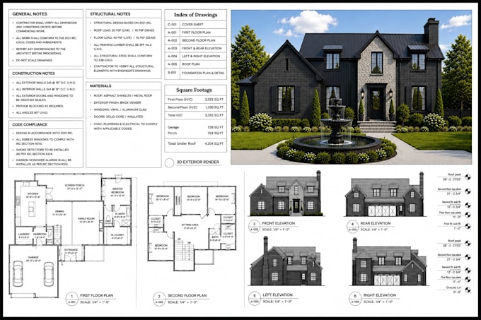 draft 2d floor plans, construction permit drawings and architectural house plans