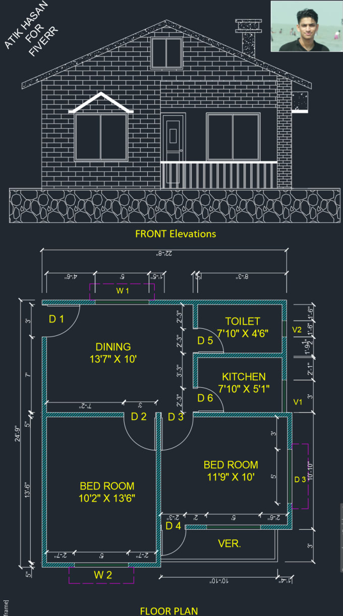 Draw floor plan, foundation, beam, sections, elevations in