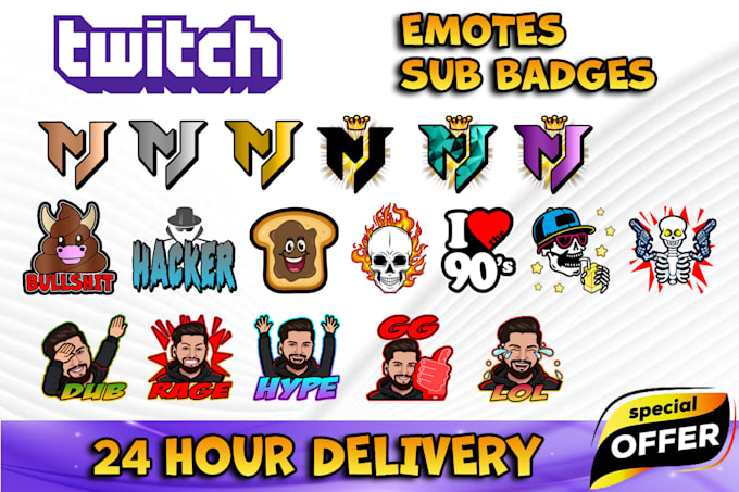 design twitch emotes, twitch badges, twitch sub badges