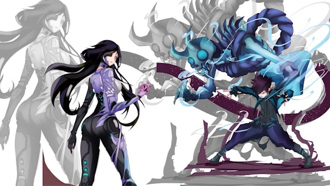 make a character design and concept art in anime style