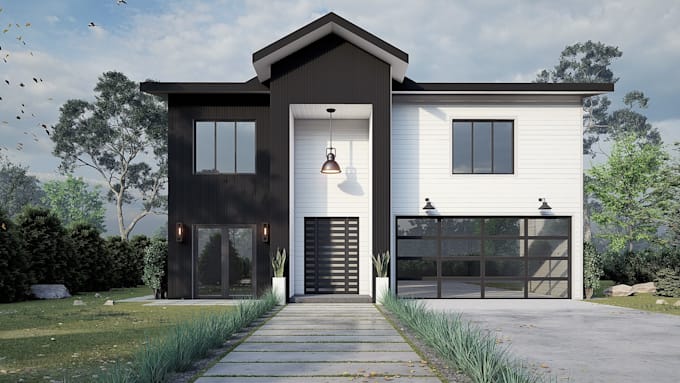 render 3d house, building exterior views