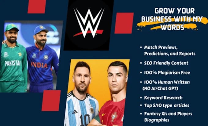 write SEO sports articles on cricket, football, MMA etc