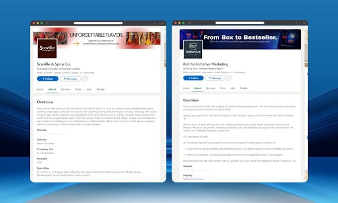 create and optimize a linkedin business page and banner design