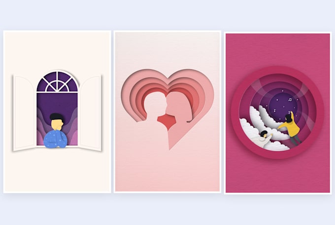 design illustrations in papercut style for you