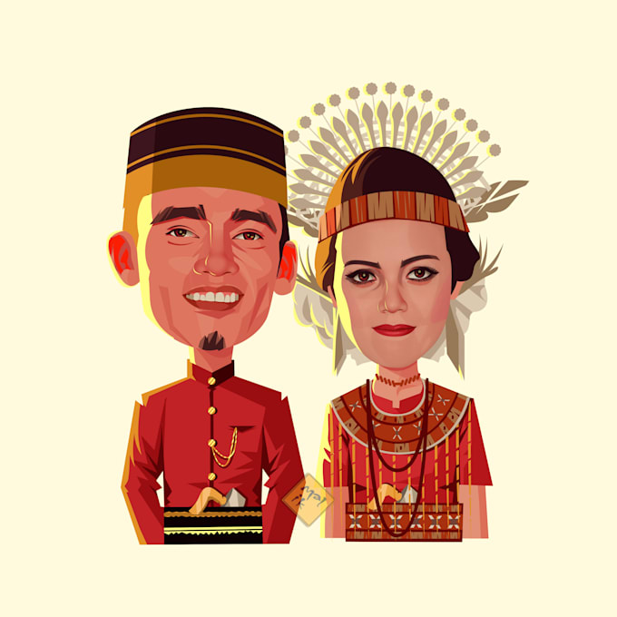 draw cute couple cartoon portrait