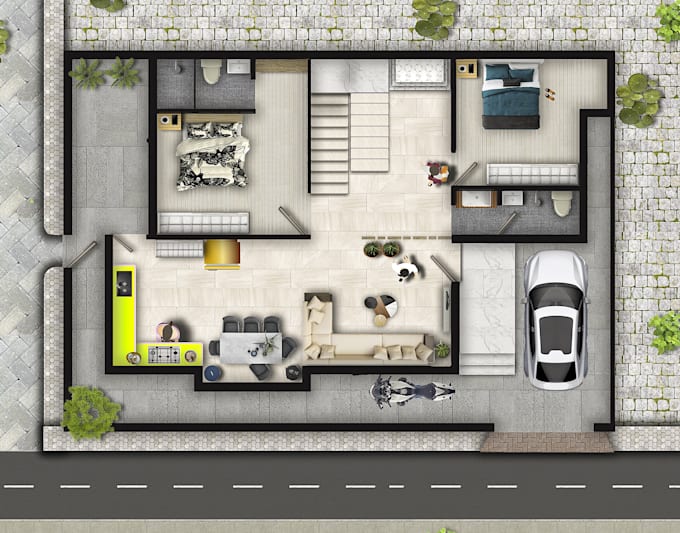 model and render 2d and 3d floor plan
