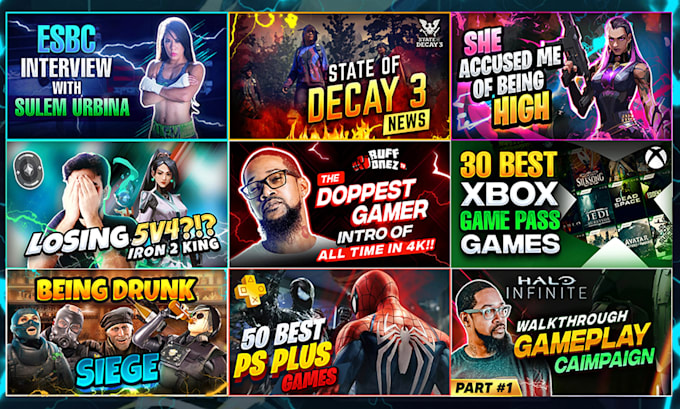design catchy gaming youtube thumbnail, marvel rivals, csgo, valorant, fortnite