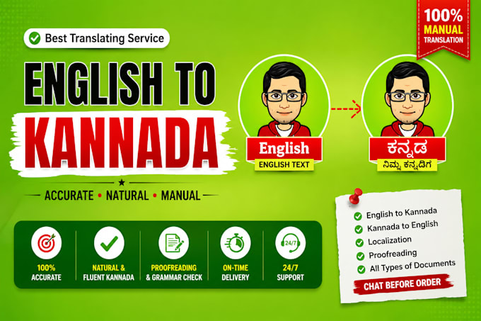 do english to kannada translation and proofreading